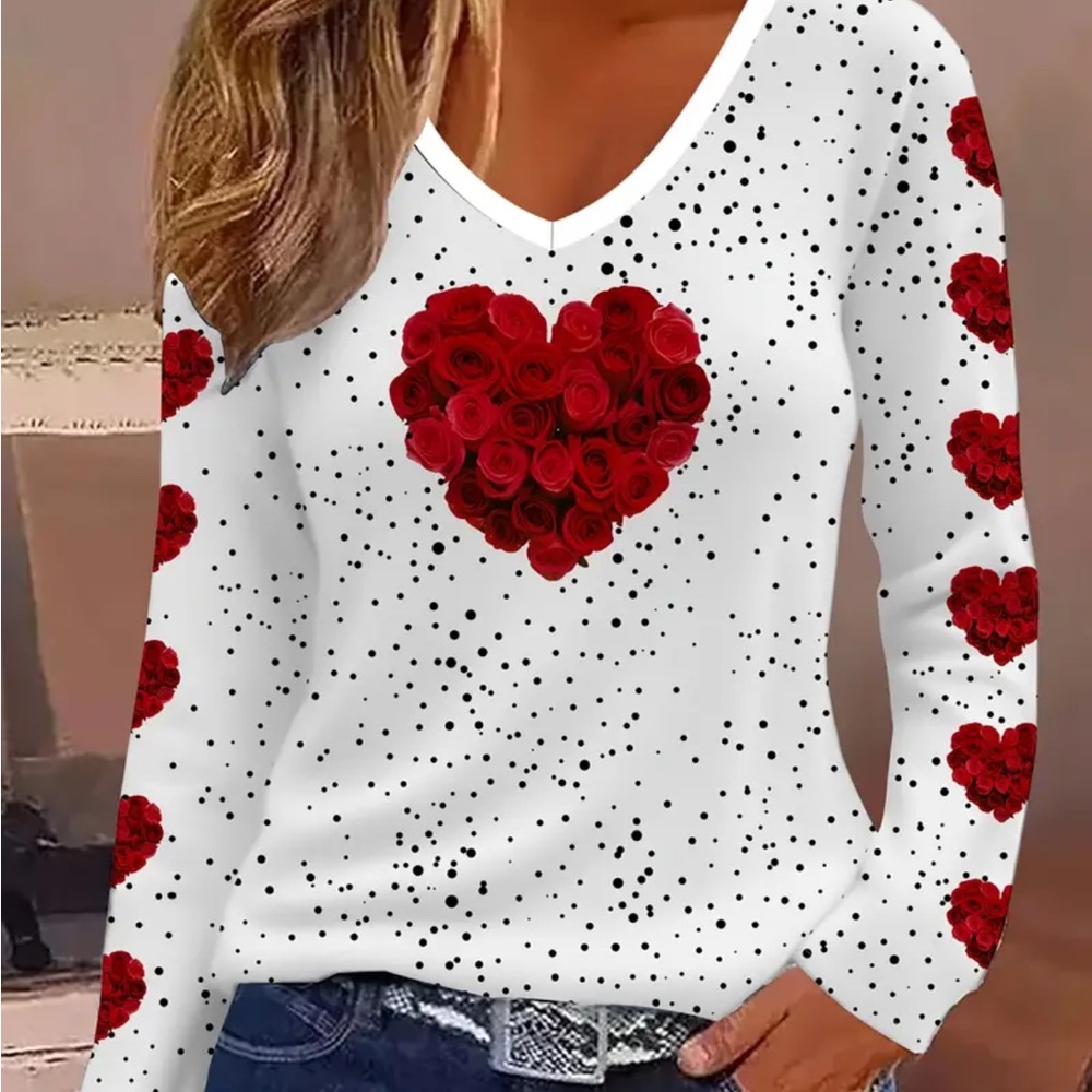 The NEW Boutique White Long Sleeve Graphic Sweatshirt with Red Heart Design